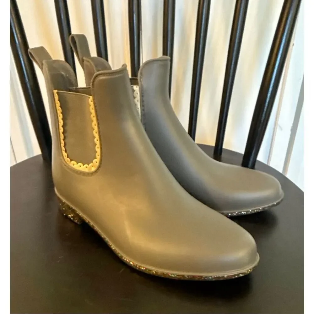 Jack Rogers Sallie green sparkle bottom rain boots size 7
